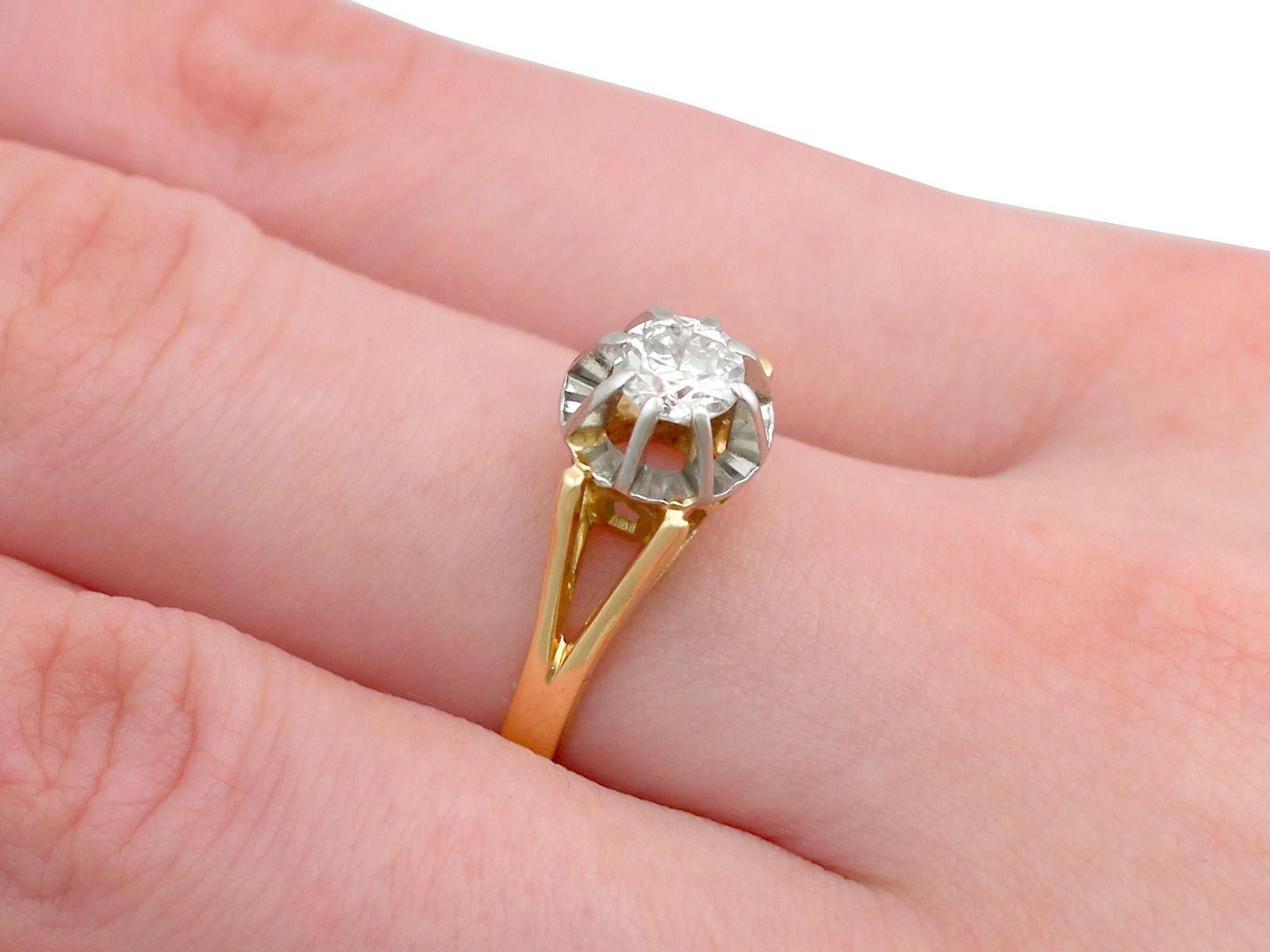 Vintage 1940s French Diamond and Yellow Gold Solitaire Ring For Sale 1