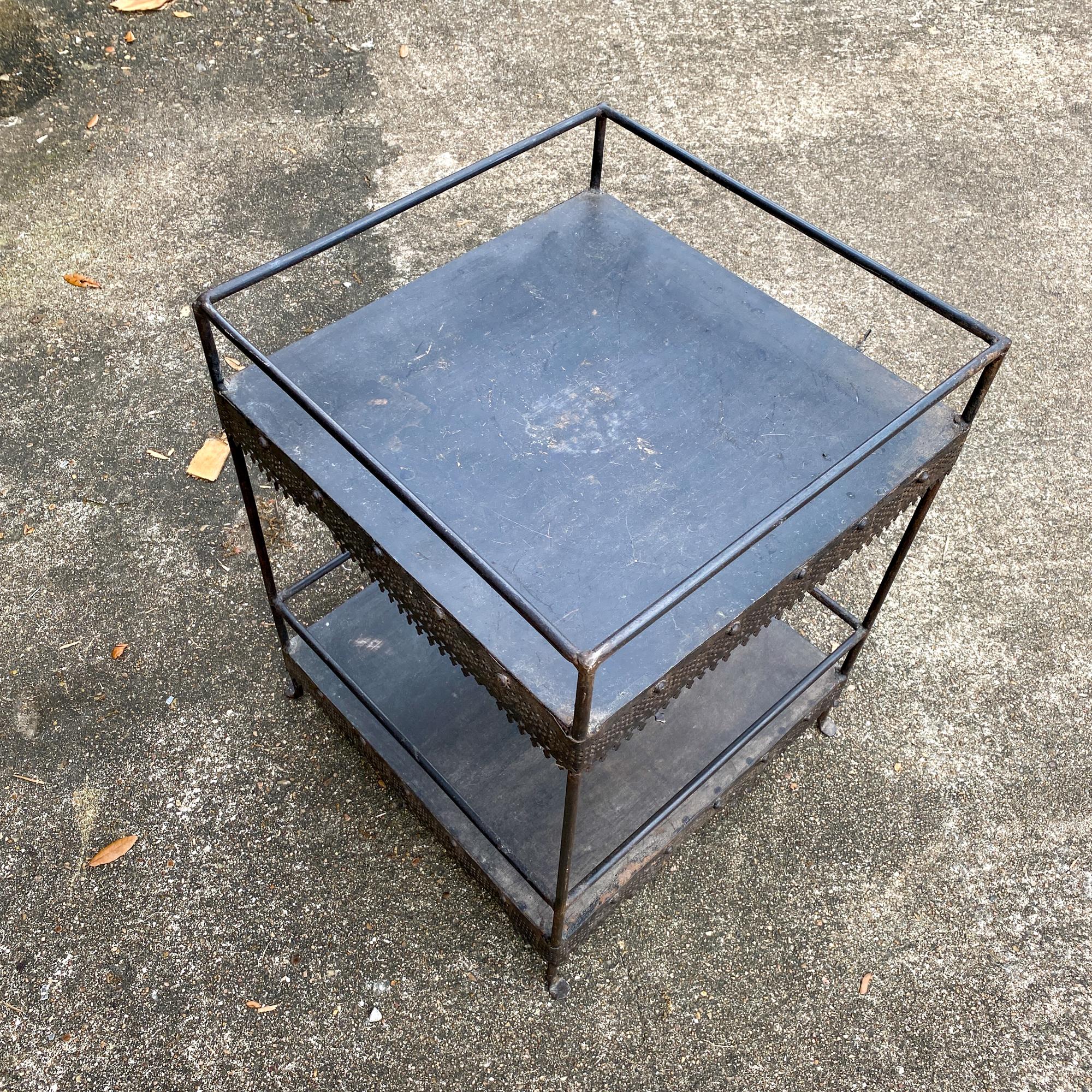 Vintage 1940s French Gothic Metal Garden Table and Plant Shelf In Good Condition In Houston, TX