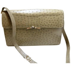 Vintage 1940s Full Quill Genuine Ostrich Low Key Olive Color Handbag