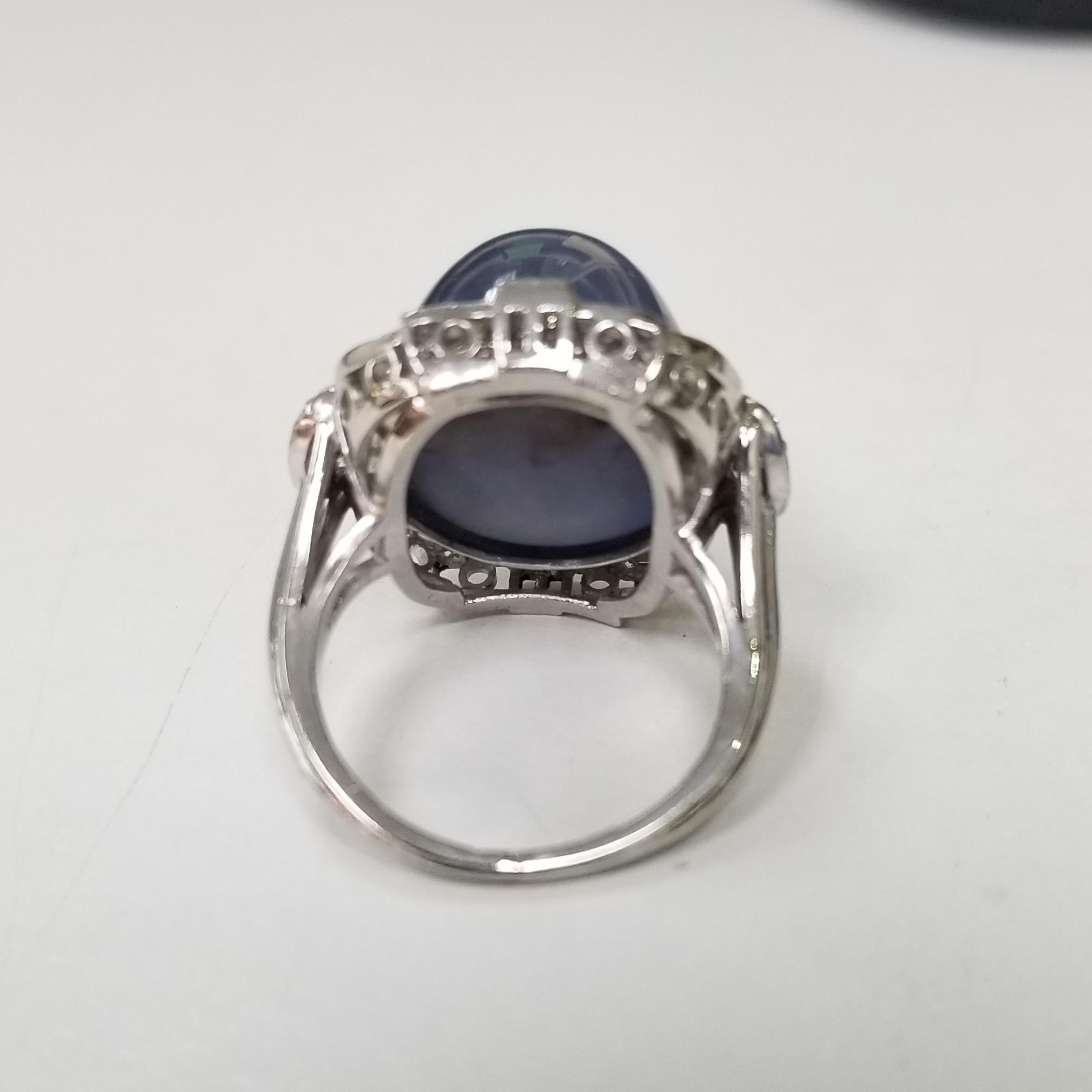 Retro Vintage 1940's GIA Certified 39.77cts. Blue Star Sapphire and Diamond Ring For Sale