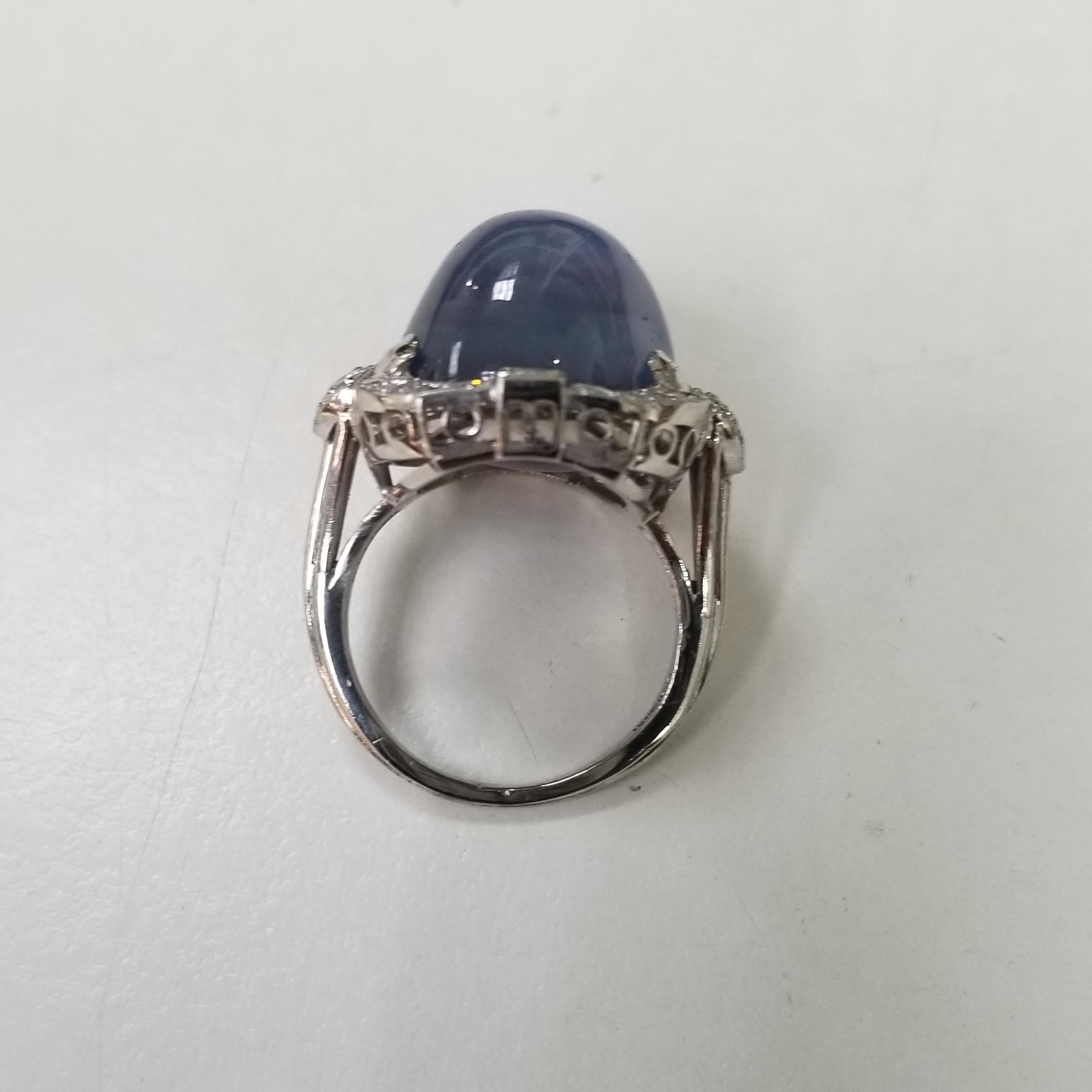 Retro Vintage 1940's GIA Certified 39.77cts. Blue Star Sapphire and Diamond Ring For Sale