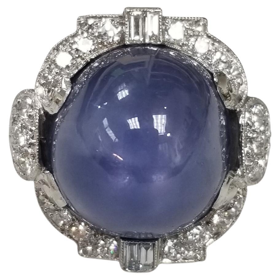 Vintage 1940's GIA Certified 39.77cts. Blue Star Sapphire and Diamond Ring For Sale