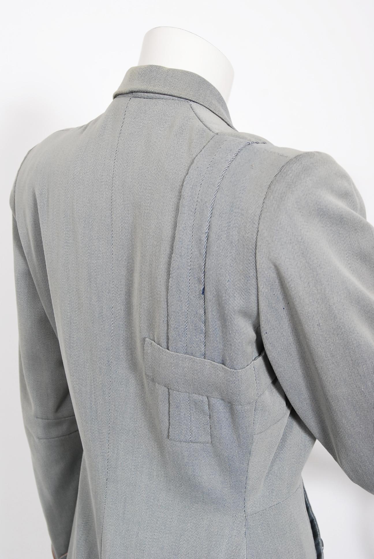 Vintage 1940's Gilbert Adrian Light Blue Gabardine Asymmetric Noir Jacket Suit 2