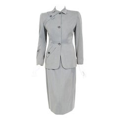 Vintage 1940's Gilbert Adrian Light Blue Gabardine Asymmetric Noir Jacket Suit