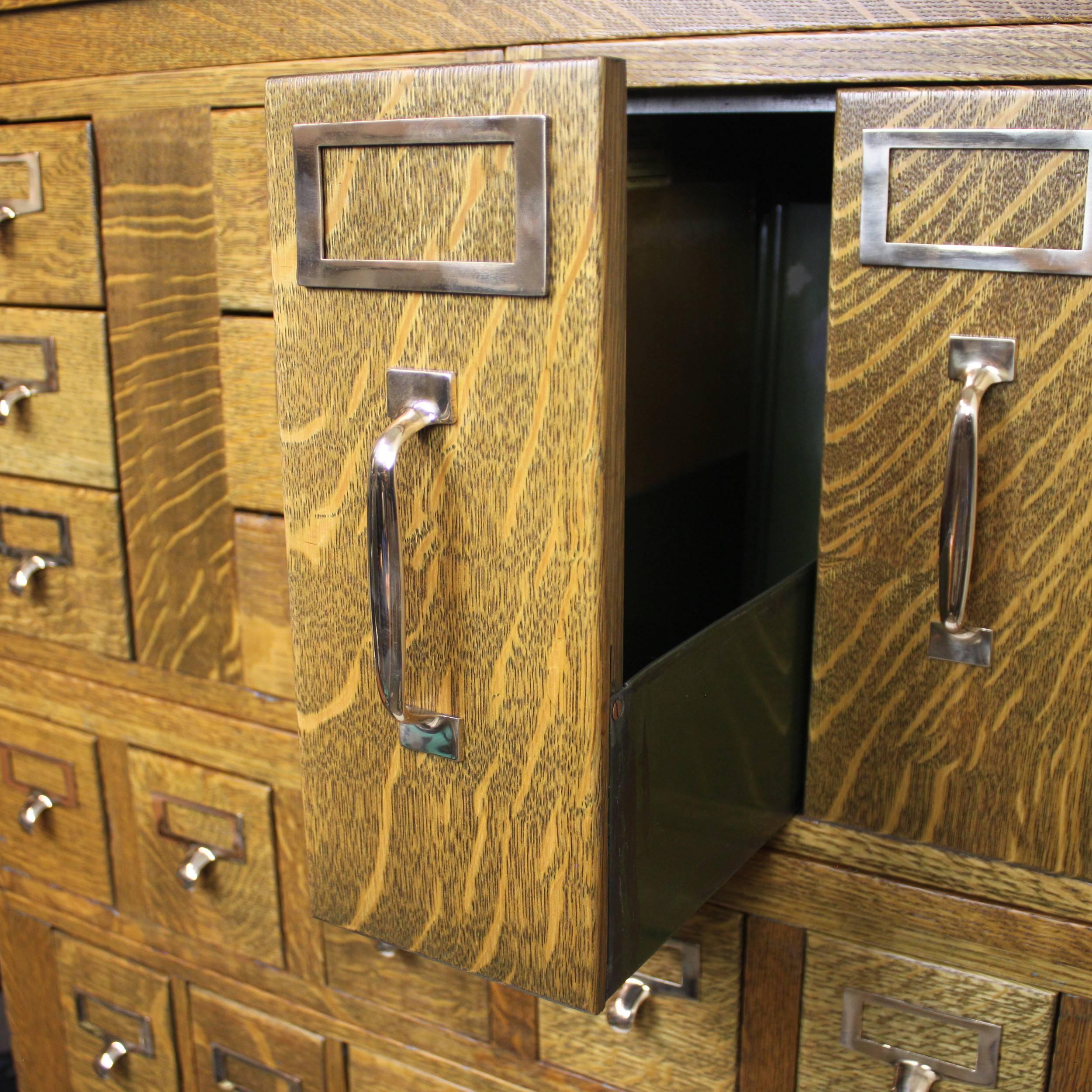 American Vintage 1940s Globe Wernicke Tiger Oak and Brass Post Office File Cabinet