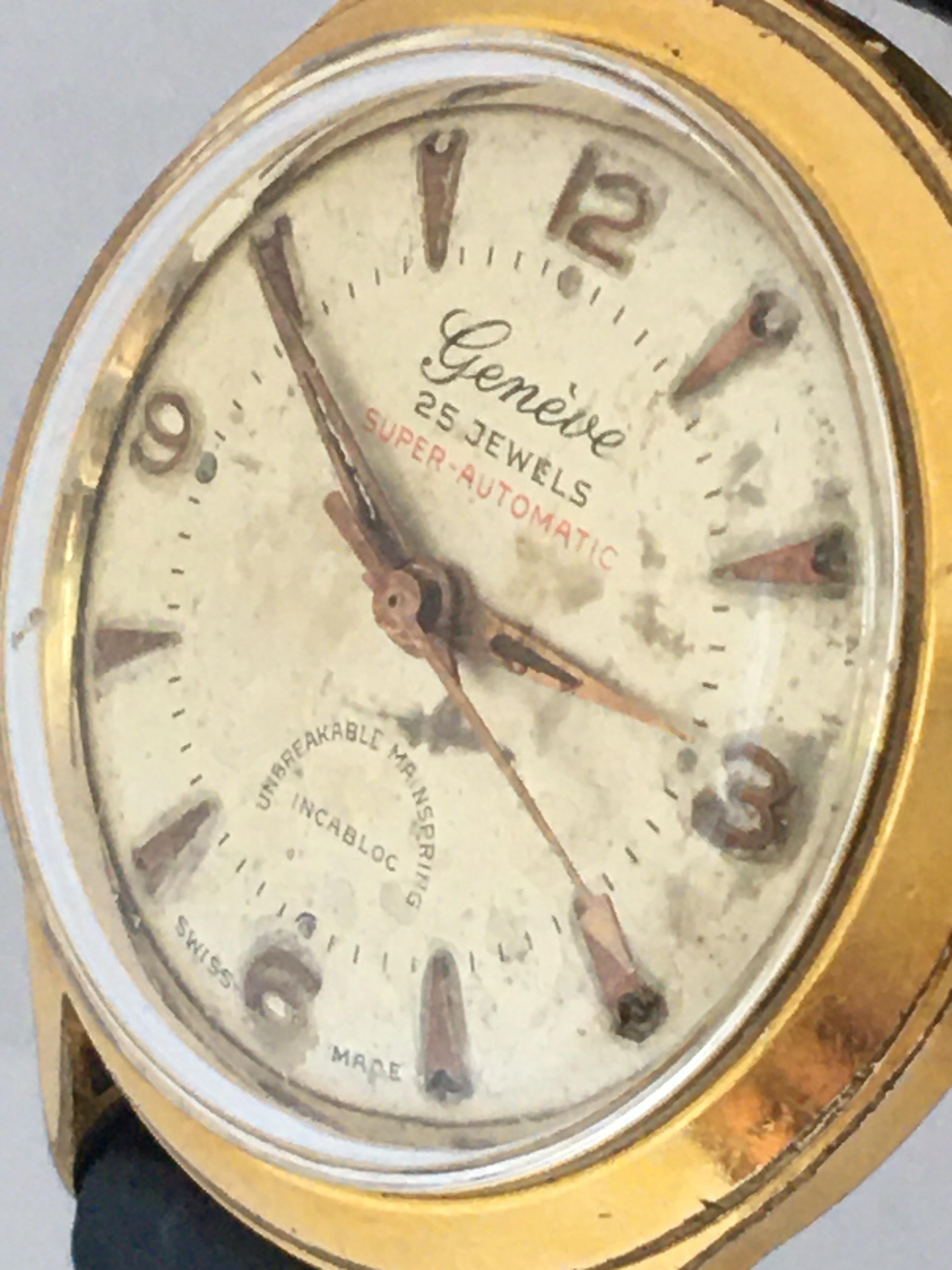 Vintage 1940s Gold Plated and Stainless Steel Back Genève Automatic Watch 3