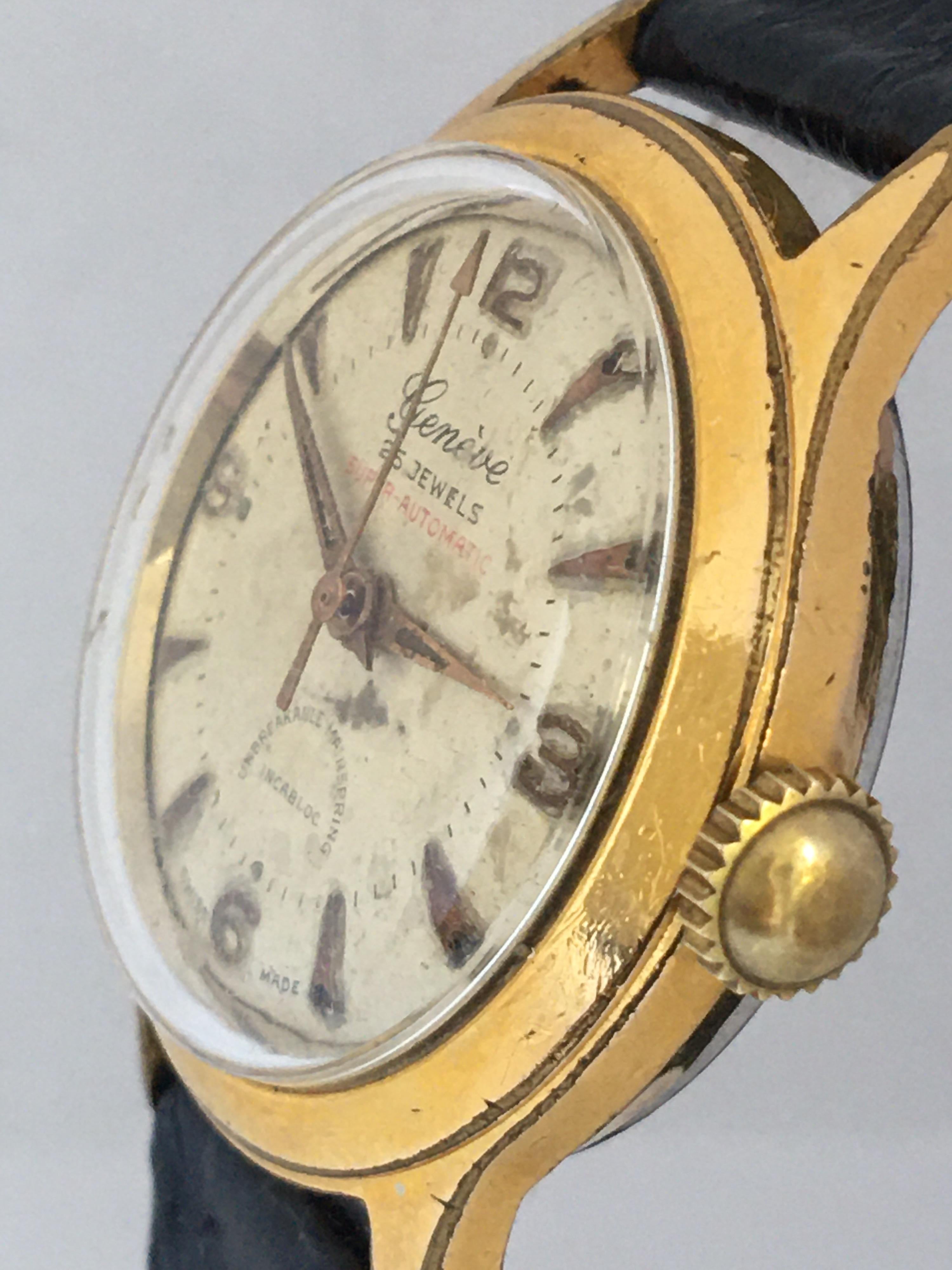 Vintage 1940s Gold Plated and Stainless Steel Back Genève Automatic Watch 4