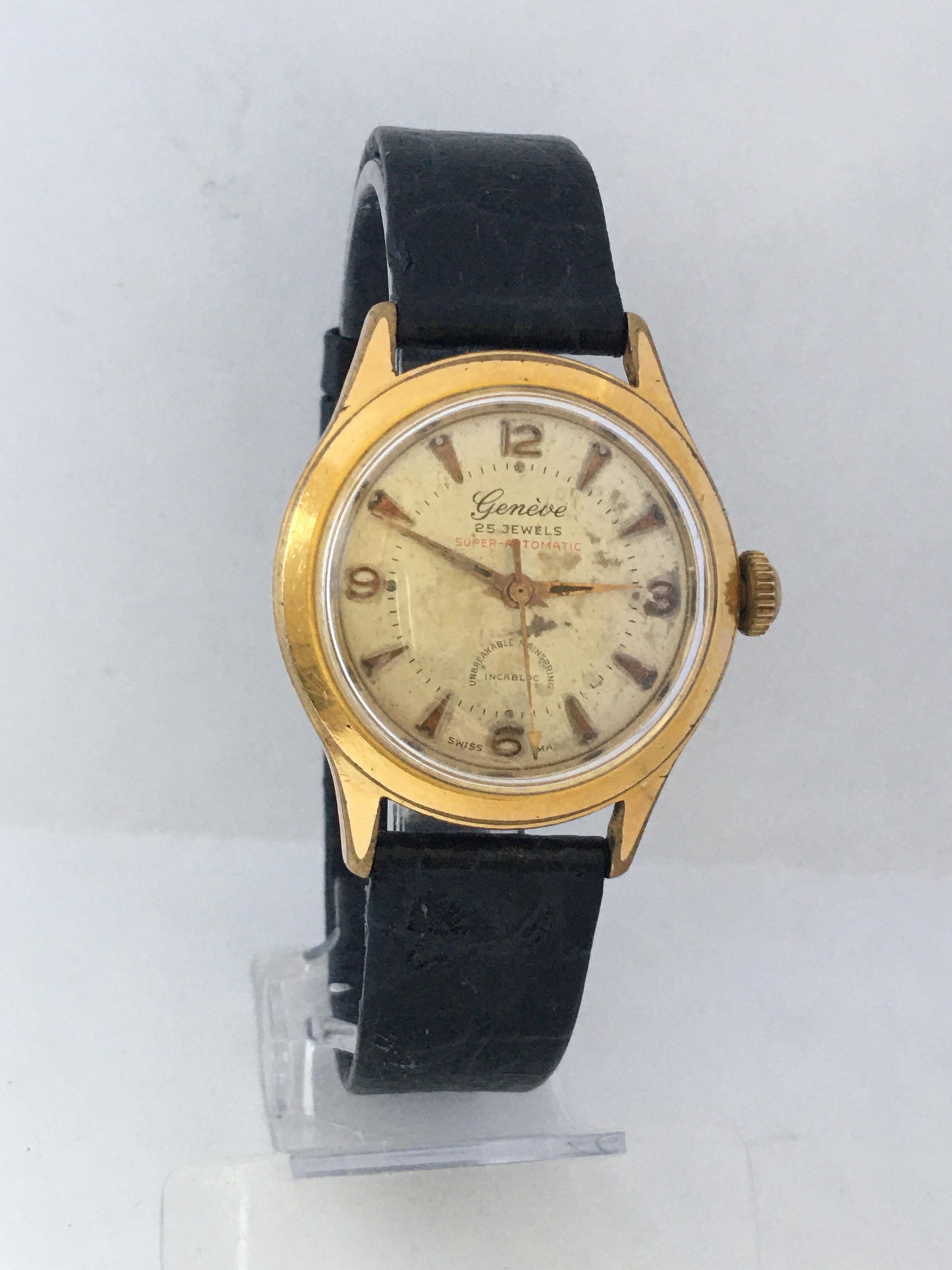 Vintage 1940s Gold Plated and Stainless Steel Back Genève Automatic Watch 5