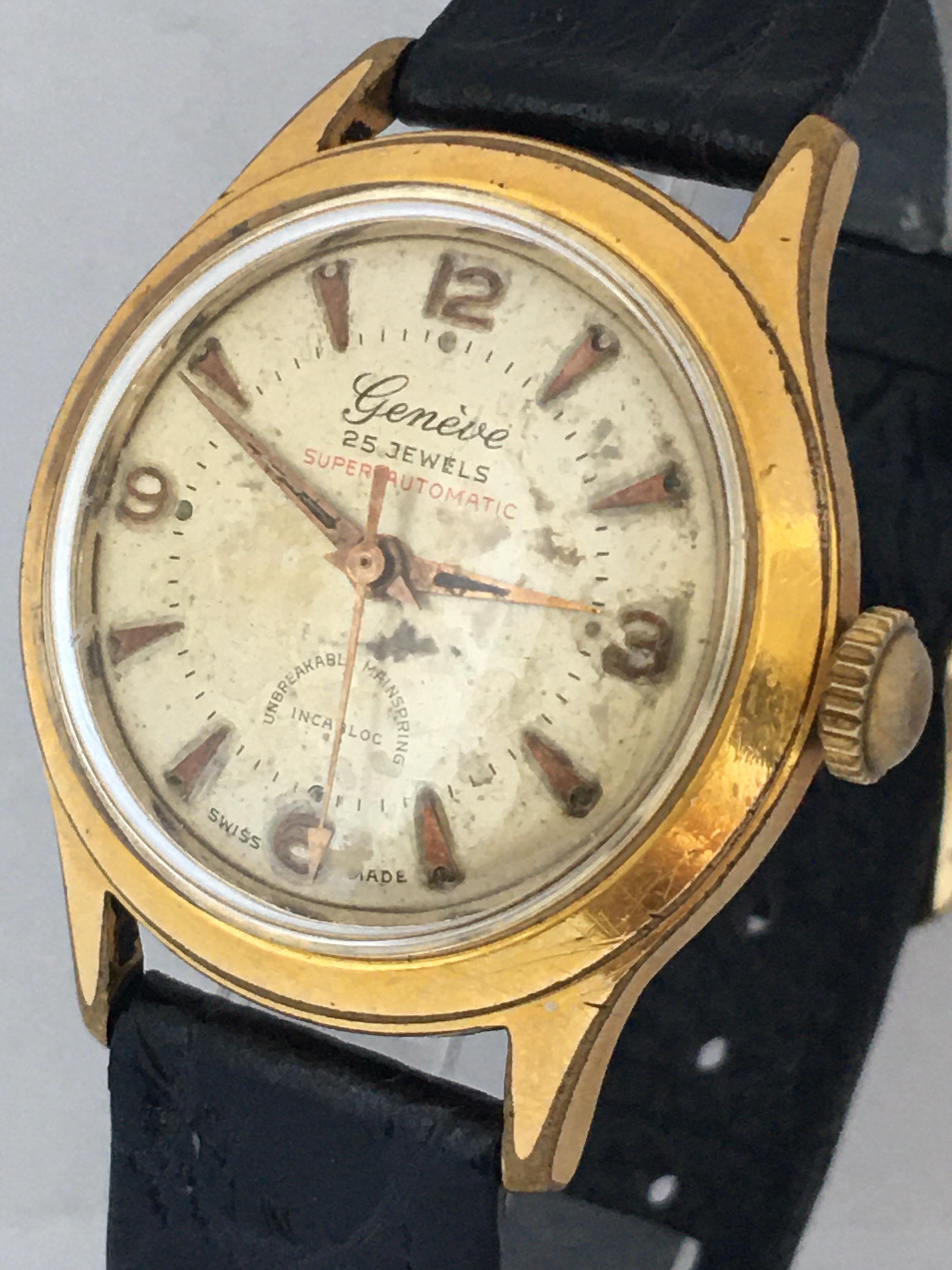 This beautiful pre-owned automatic watch is Working and it is running well. visible signs of ageing and wear with scratches on the staineledd steel back watch case. the dial is a bit worn as shown.

Please study the images carefully as form part of