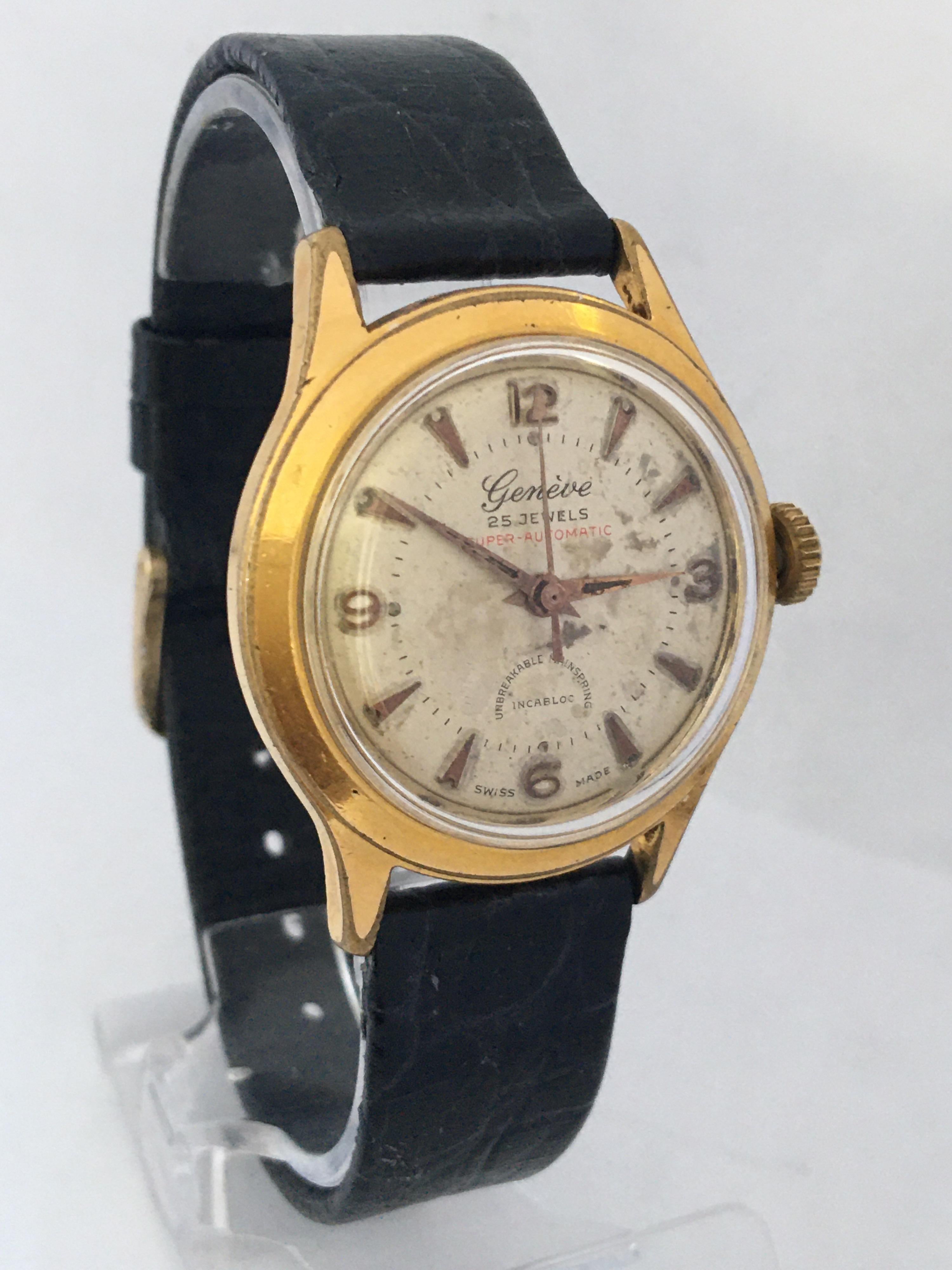 Vintage 1940s Gold Plated and Stainless Steel Back Genève Automatic Watch In Good Condition In Carlisle, GB