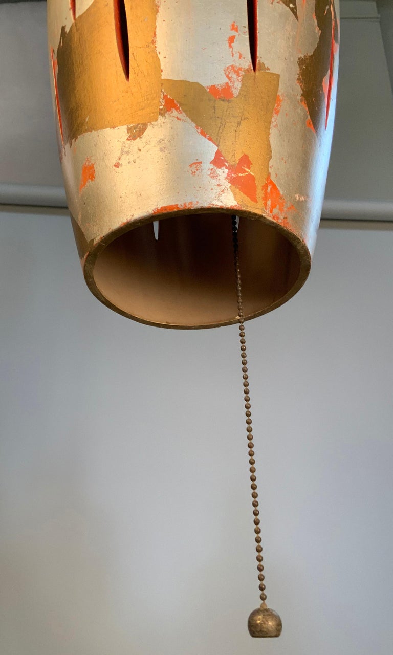 Mid-20th Century Vintage 1940's Gold & Silver Leaf Ceramic Hanging Lamp For Sale