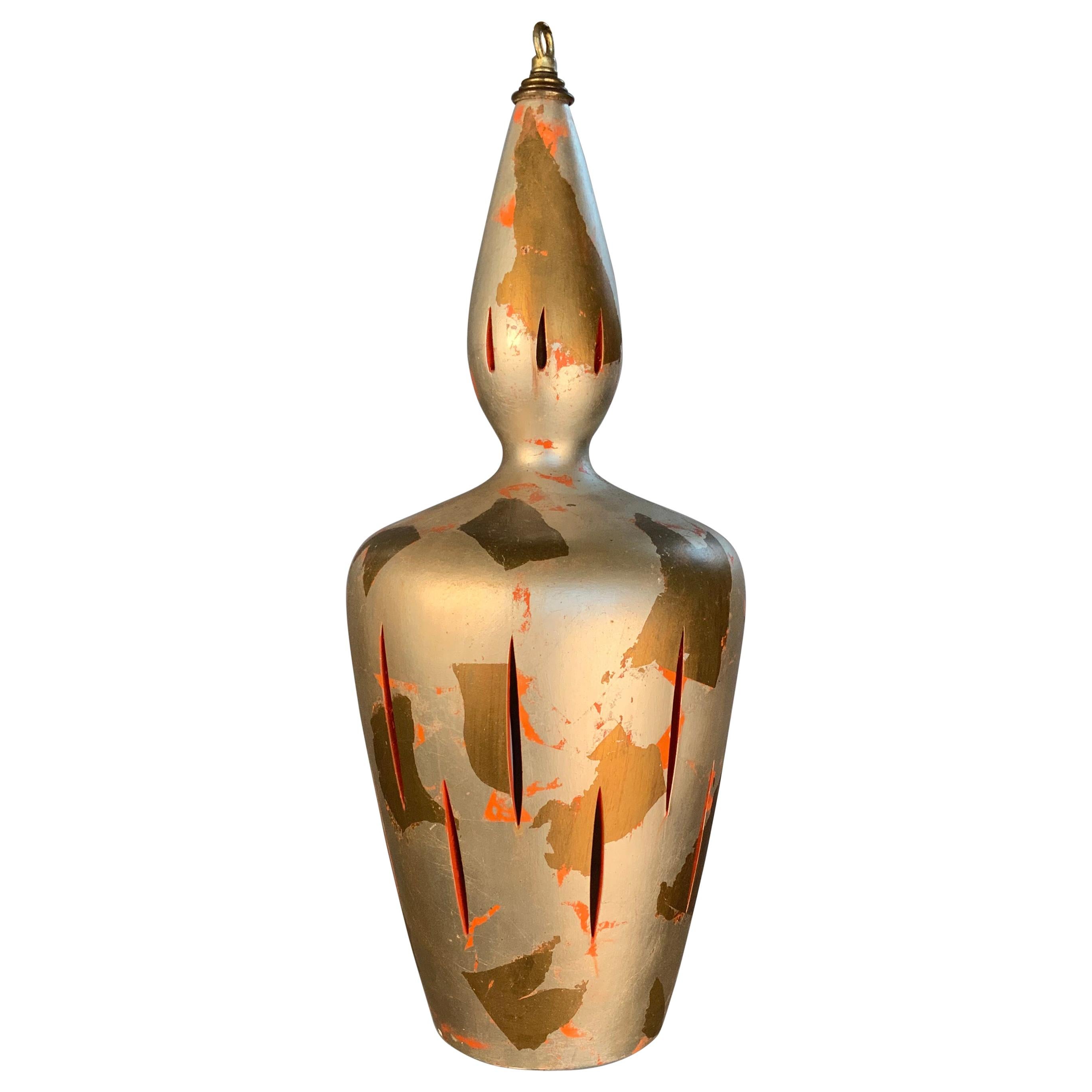 Vintage 1940's Gold & Silver Leaf Ceramic Hanging Lamp For Sale