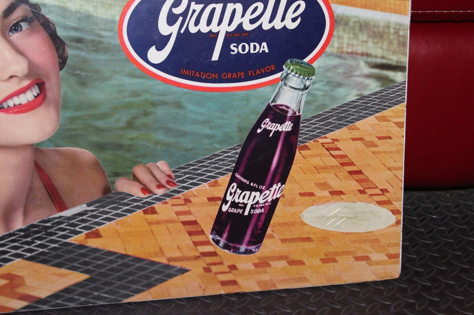 Mid-Century Modern Vintage 1940s Grapette Soda Lithograph Cardboard Advertising For Sale