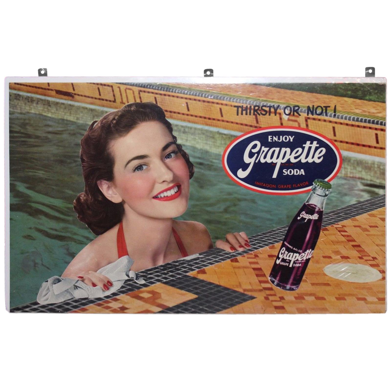 Vintage 1940s Grapette Soda Lithograph Cardboard Advertising For Sale