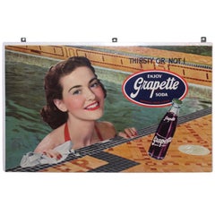 Vintage 1940s Grapette Soda Lithograph Cardboard Advertising