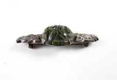 Vintage 1940's Green Carved Bakelite and Silver Plate Floral Brooch