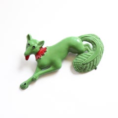 Vintage 1940's Green Celluloid Fox Brooch Novelty Animal Pin