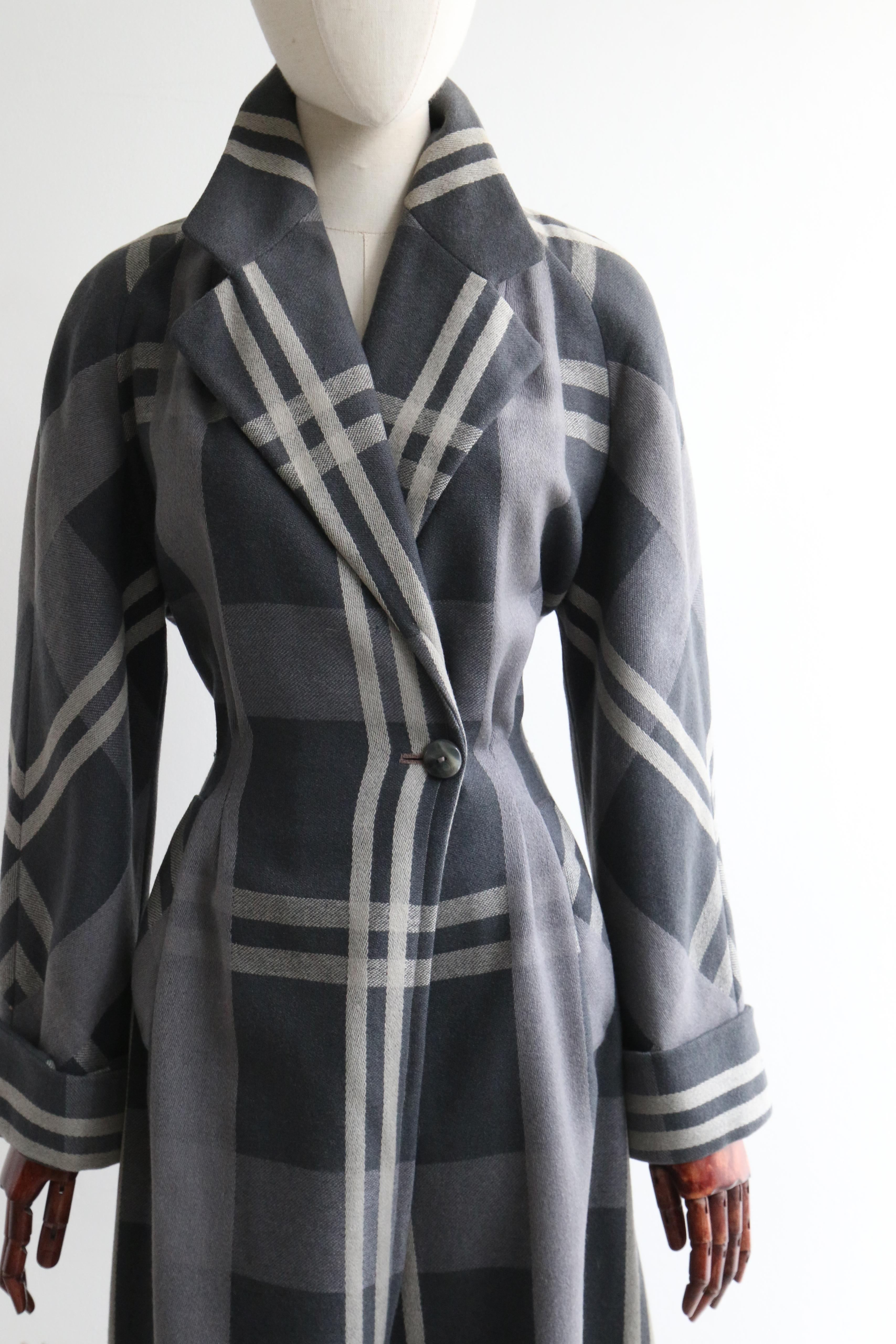 grey plaid wool coat