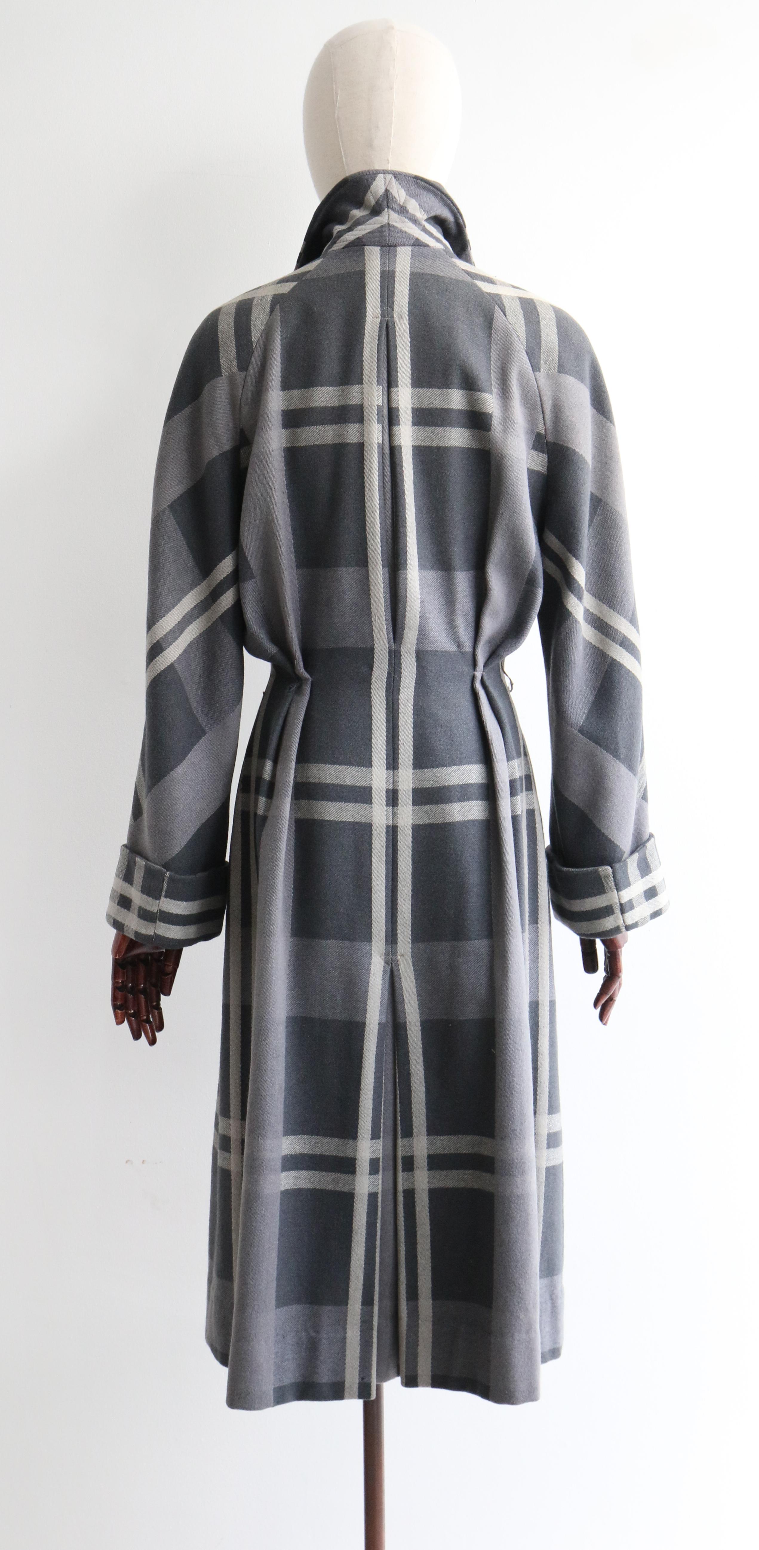 Vintage 1940's Grey Wool Plaid Coat UK 10 US 6 2