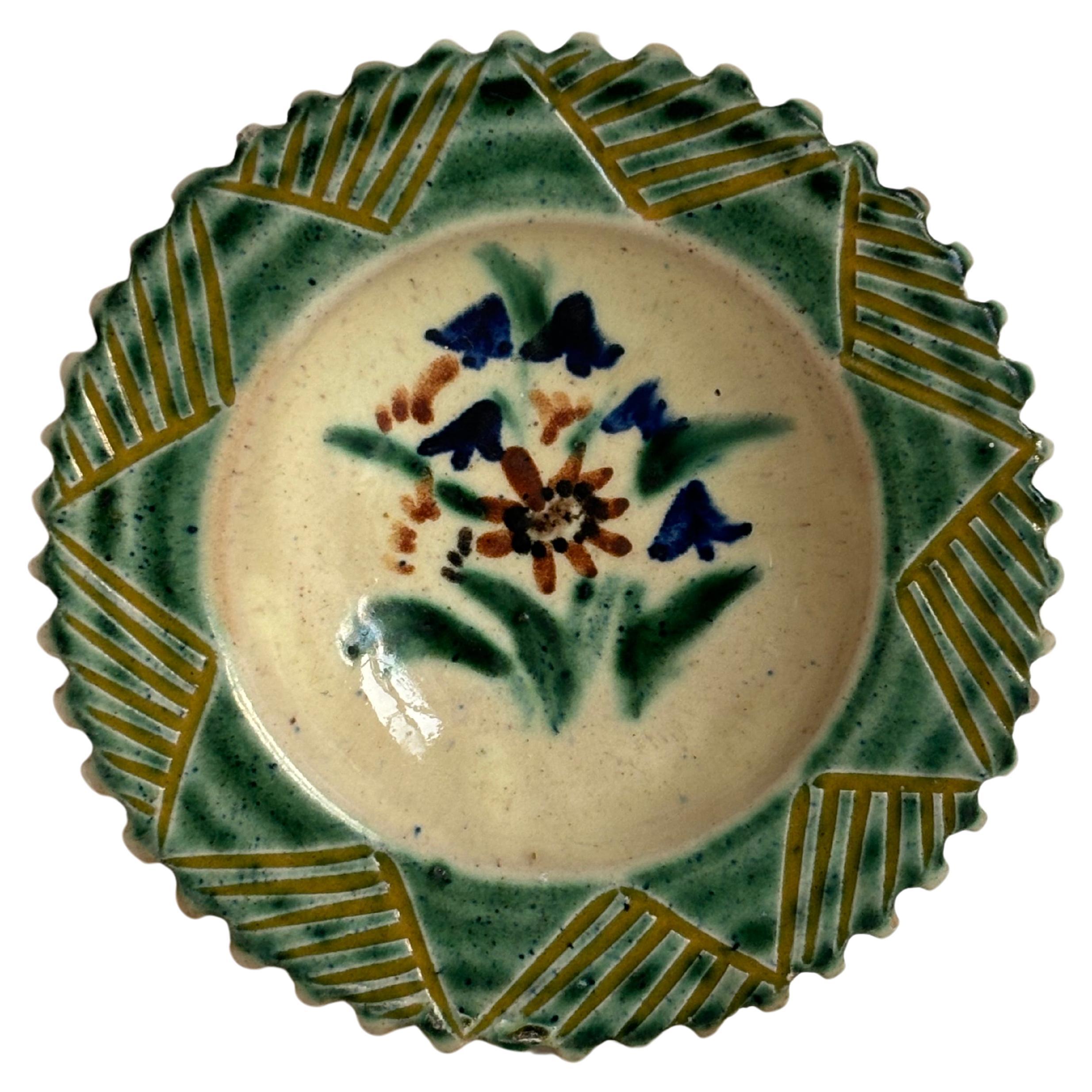 Piatto Vide-Poche in ceramica floreale dipinto a mano del 1940