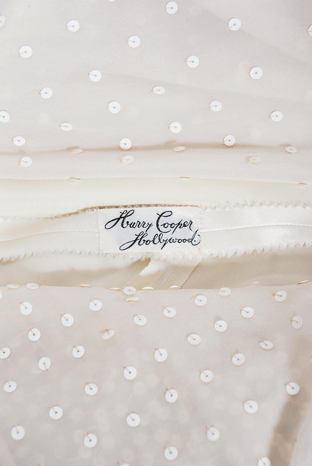 Robe de mariée vintage Harry Cooper of Hollywood ivoire à sequins des années 1940 en vente 7