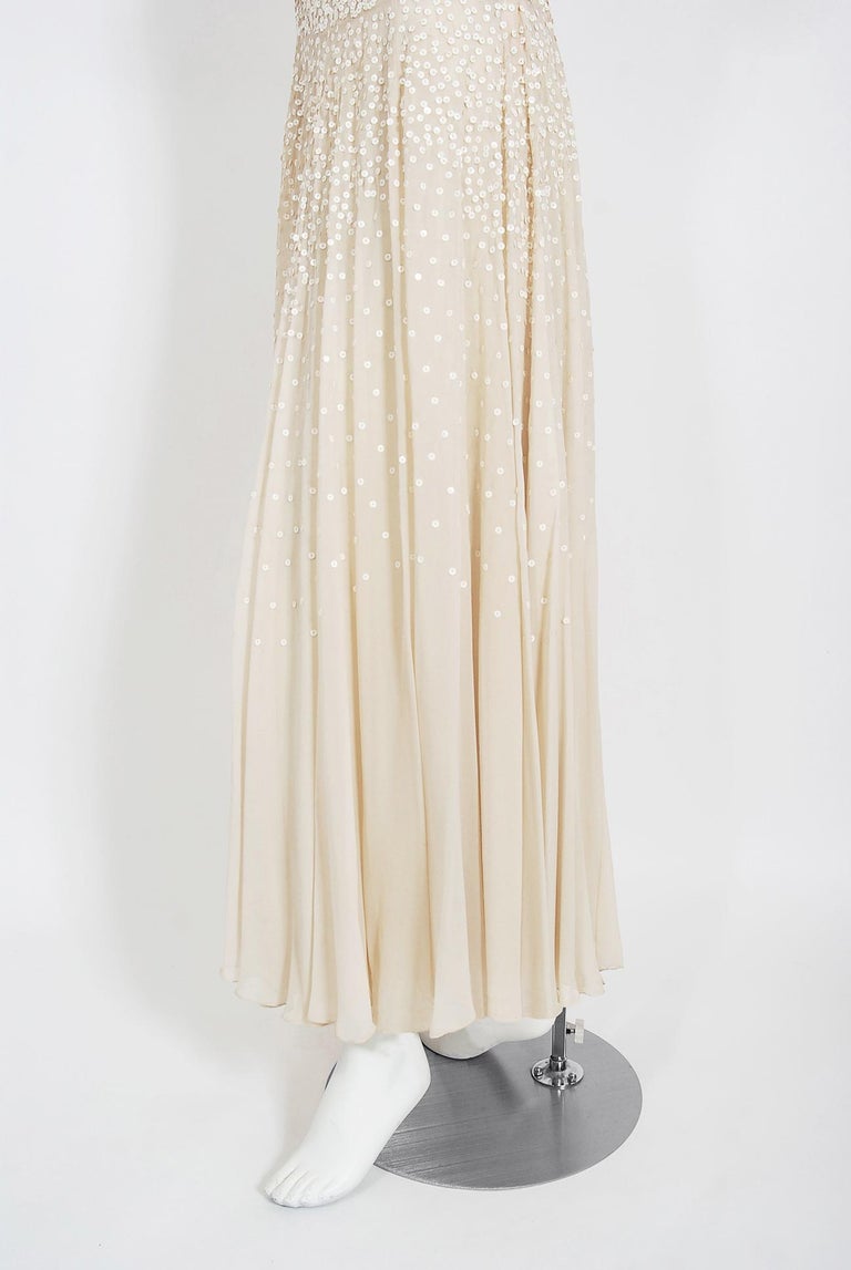 Vintage 1940's Harry Cooper of Hollywood Ivory Sequin Chiffon Halter Bridal Gown For Sale 4