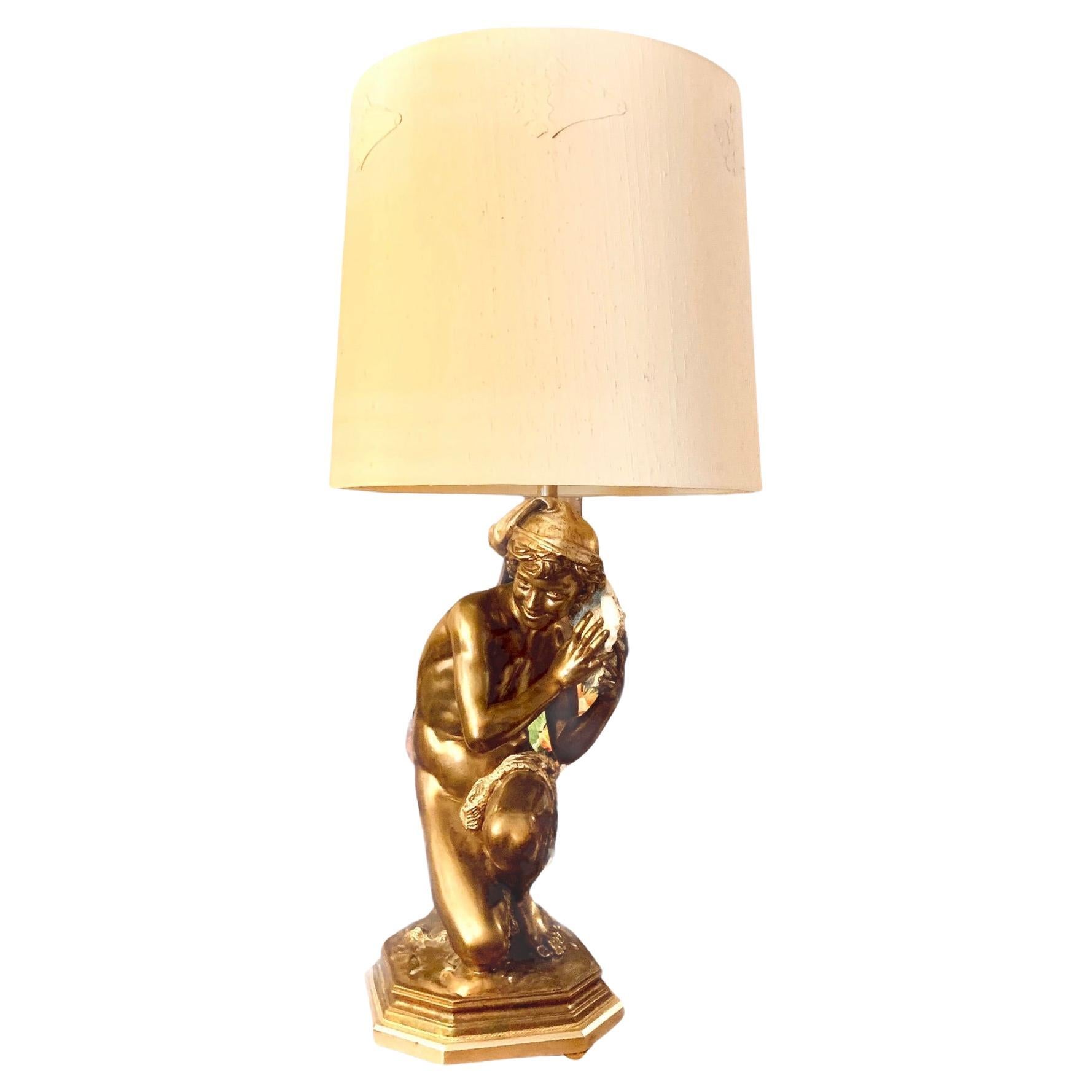 Lampada Marbro Hollywood Regency vintage del 1940 con paralume originale