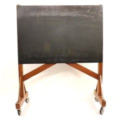 Vintage 1940s Industrial Oak Magnetic Blackboard Chalkboard Idea Board on Wheels