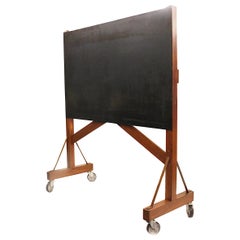 Vintage 1940s Industrial Oak Magnetic Blackboard Chalkboard Idea Board on Wheels