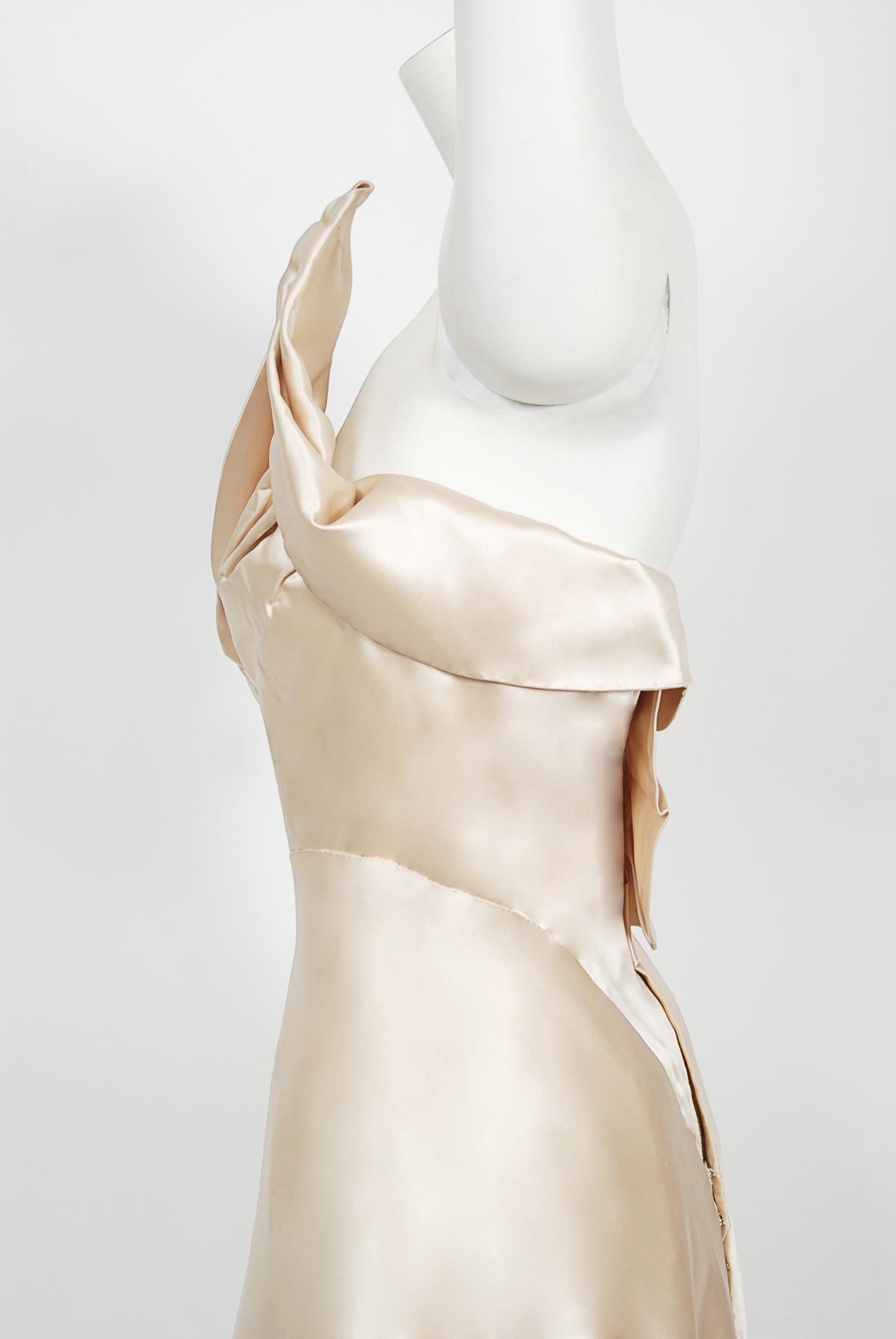 Vintage 1940's Irene Lentz Couture Cream Silk Sculpted Asymmetric Bustier Gown 7