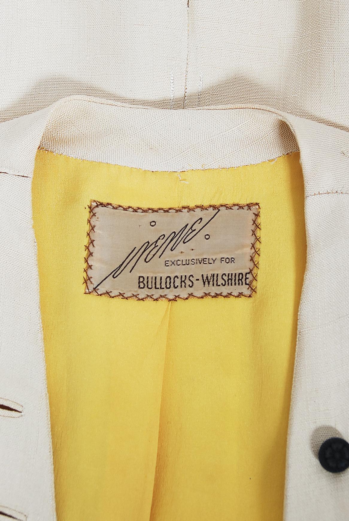 Vintage 1940's Irene Lentz Cream Silk Gradient Buttons Deco-Star Jacket Suit 6