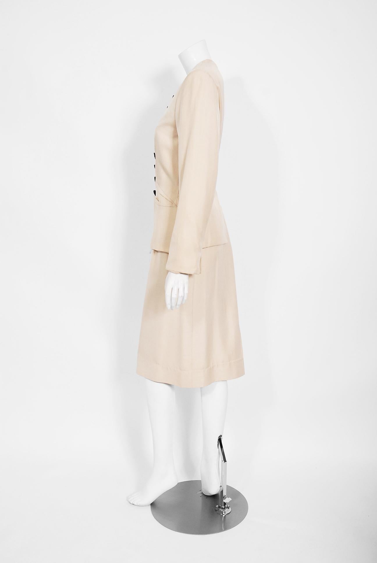 Vintage 1940's Irene Lentz Cream Silk Gradient Buttons Deco-Star Jacket Suit 2
