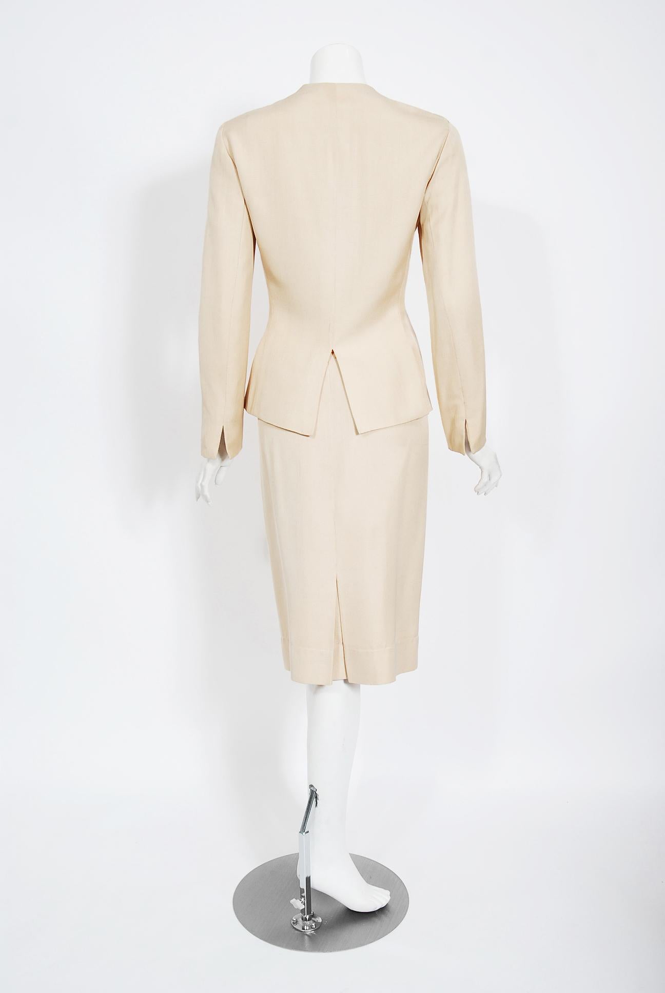 Vintage 1940's Irene Lentz Cream Silk Gradient Buttons Deco-Star Jacket Suit   3