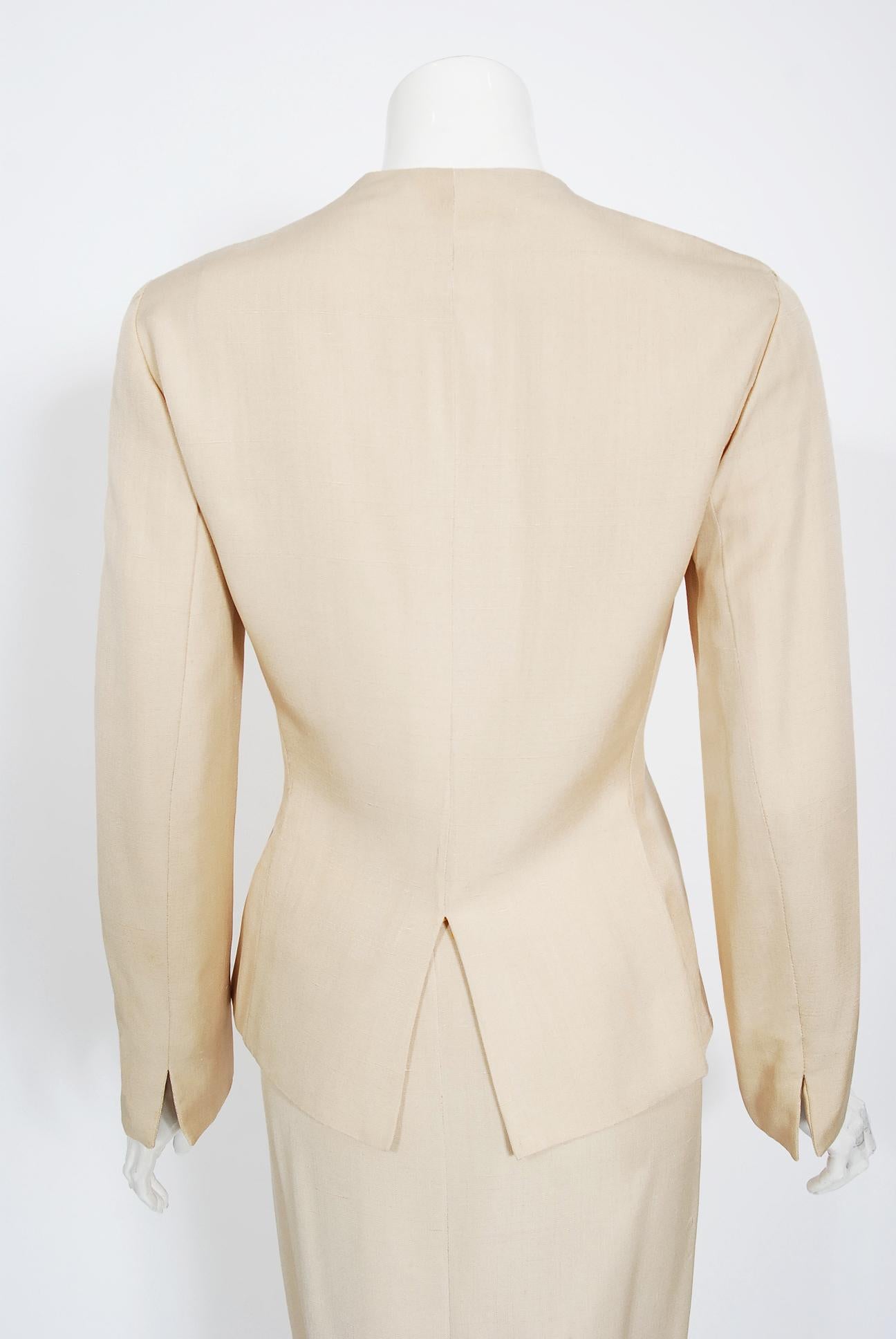 Vintage 1940's Irene Lentz Cream Silk Gradient Buttons Deco-Star Jacket Suit   4