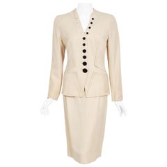 Vintage 1940's Irene Lentz Cream Silk Gradient Buttons Deco-Star Jacket Suit  
