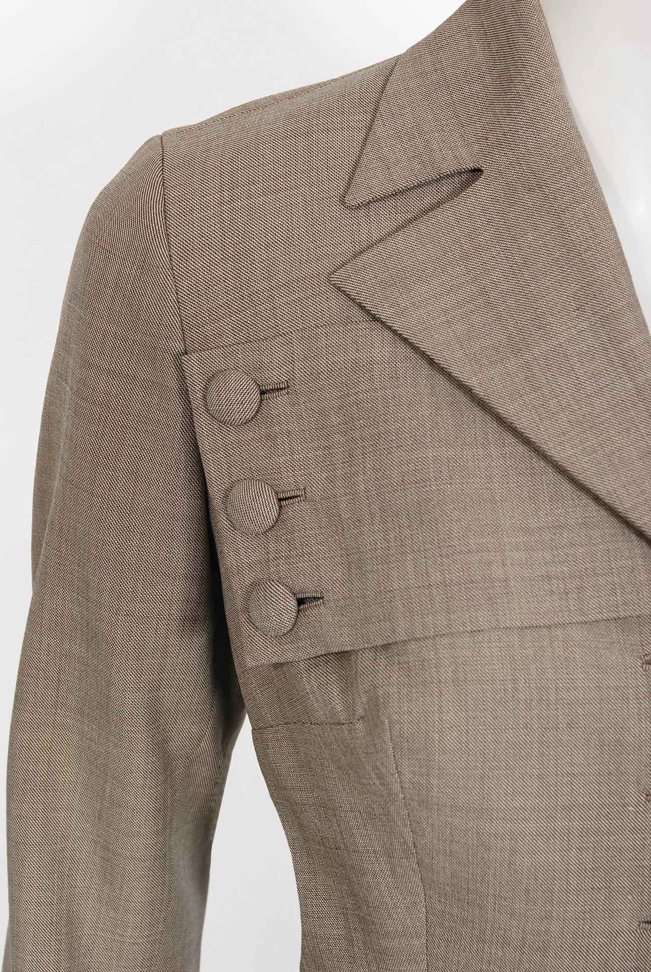 Brown Vintage 1940's Irene Lentz Oatmeal Gabardine Asymmetric Pleated-Skirt Noir Suit