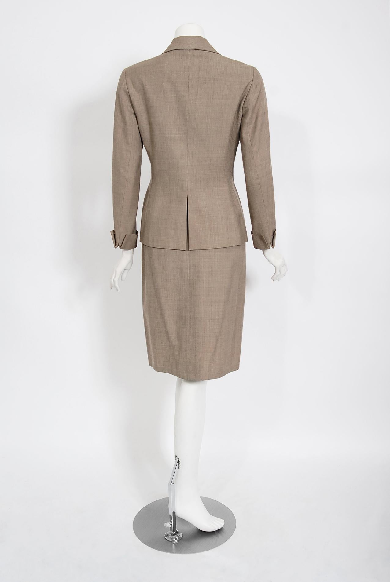 Vintage 1940's Irene Lentz Oatmeal Gabardine Asymmetric Pleated-Skirt Noir Suit 3