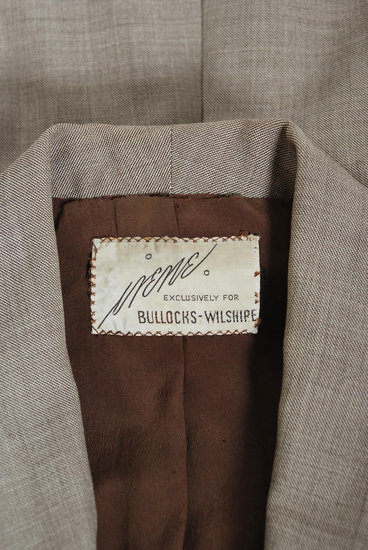 Vintage 1940's Irene Lentz Oatmeal Gabardine Asymmetric Pleated-Skirt Noir Suit 4