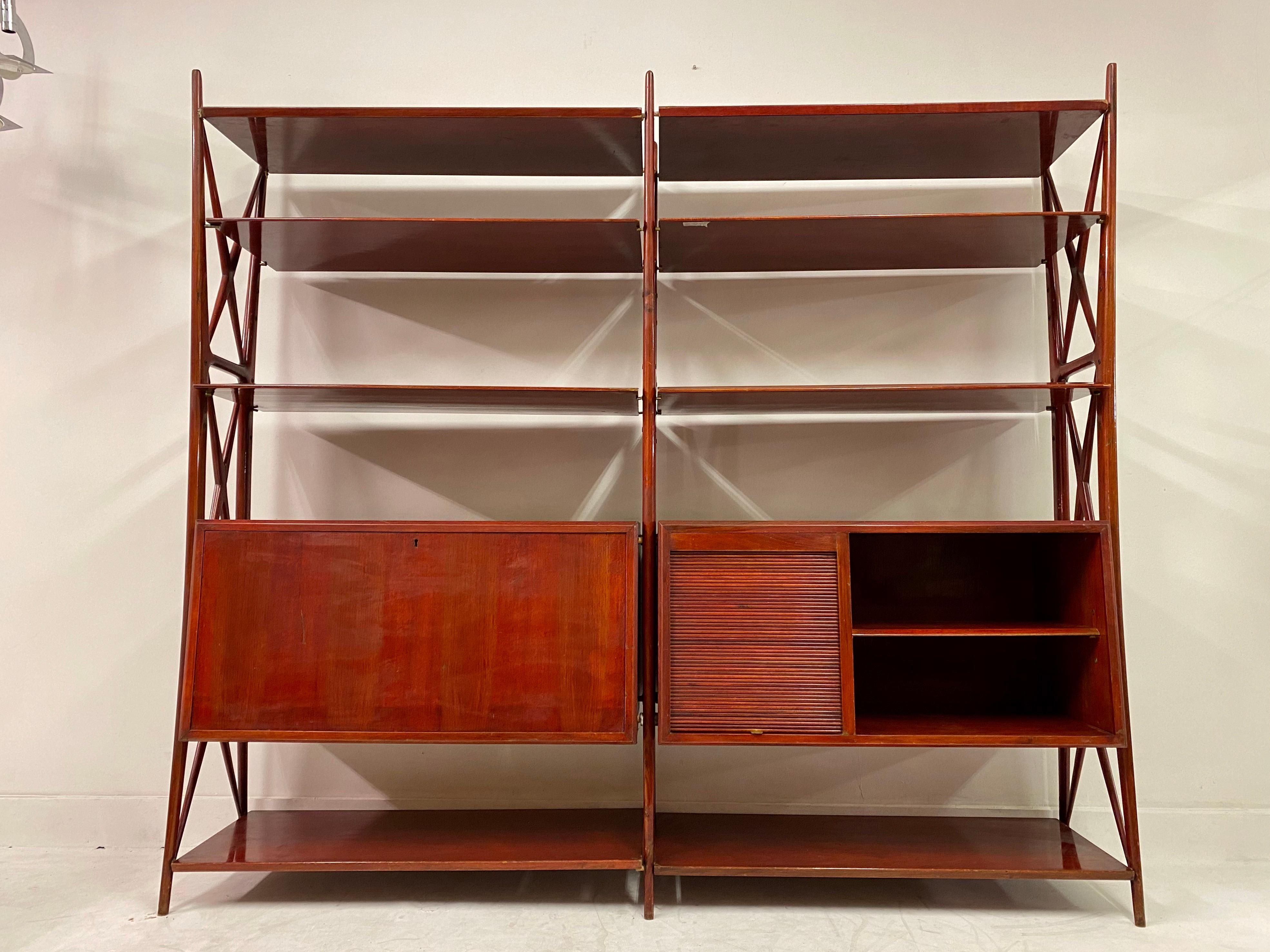 Mid-Century Modern Vintage 1940s Italian Red Lacquered Wall Unit by Silvio Cavatorta