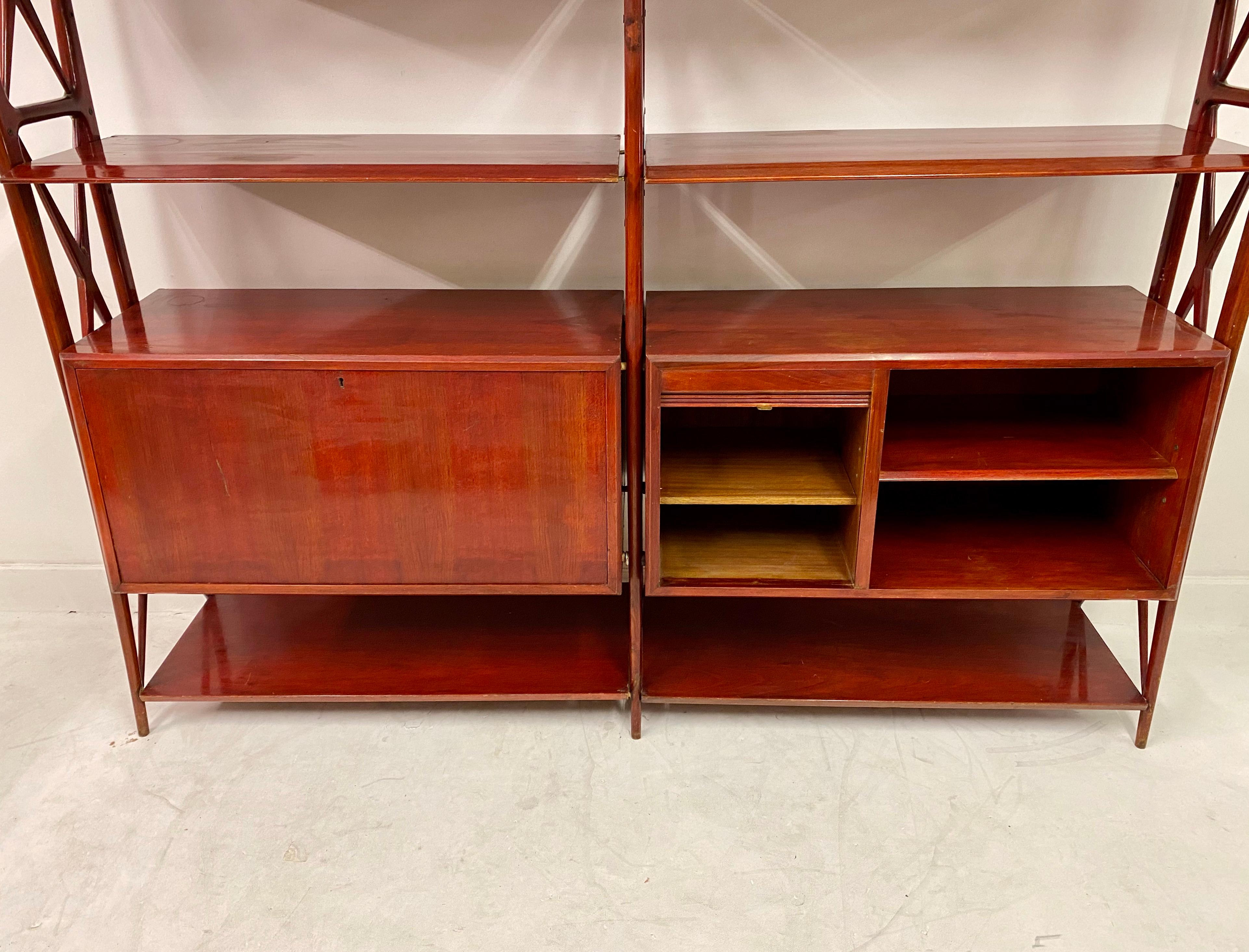 20th Century Vintage 1940s Italian Red Lacquered Wall Unit by Silvio Cavatorta