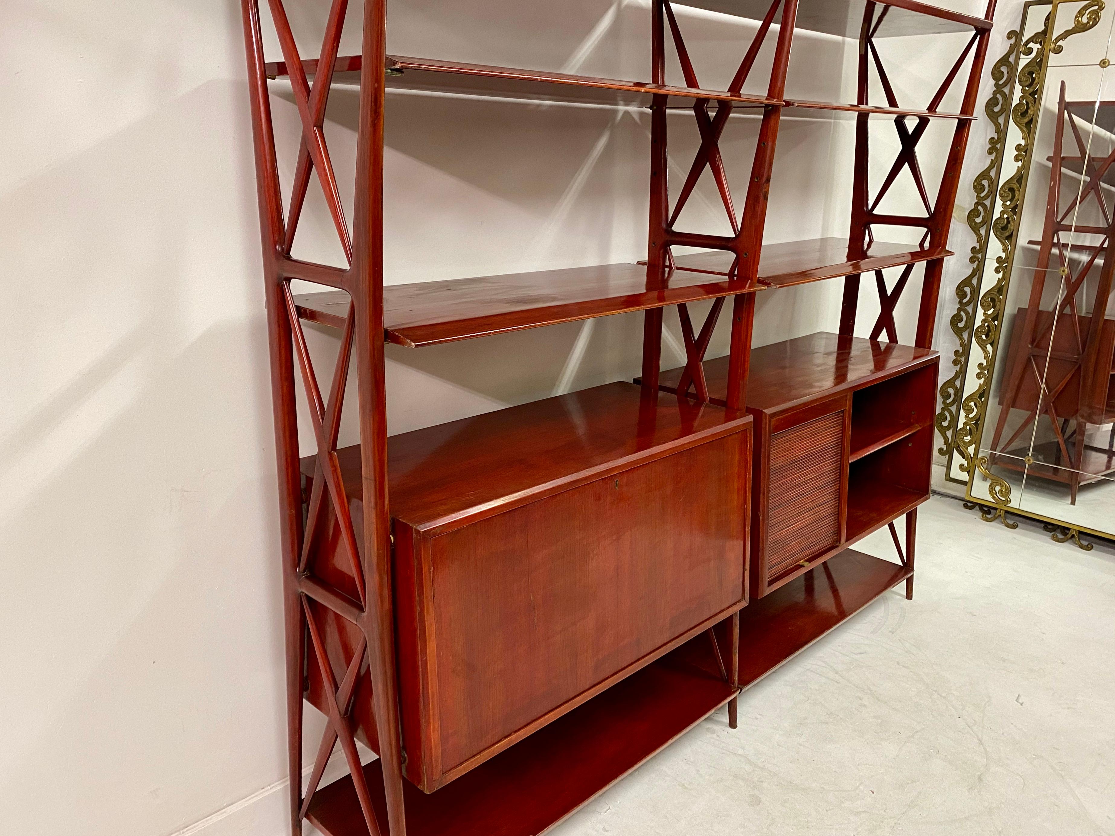 Vintage 1940s Italian Red Lacquered Wall Unit by Silvio Cavatorta 1