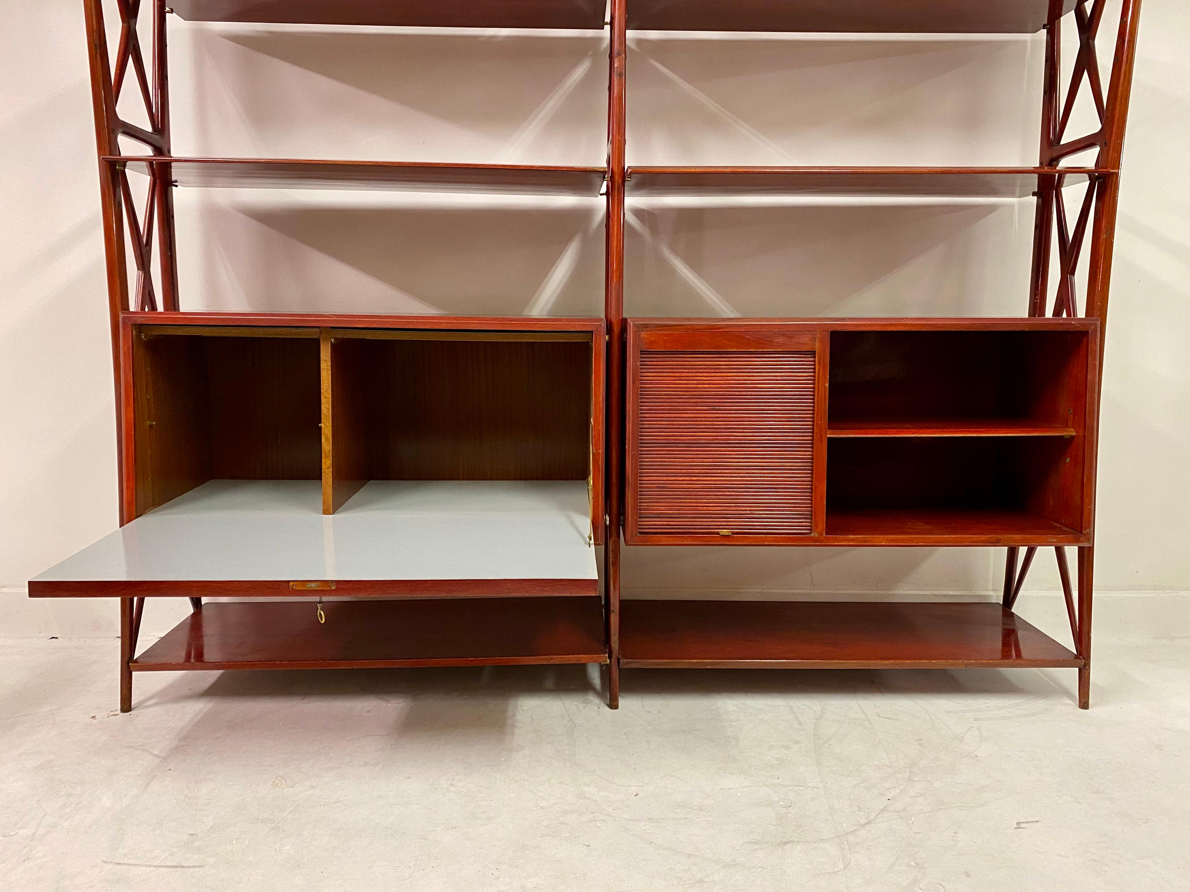 Vintage 1940s Italian Red Lacquered Wall Unit by Silvio Cavatorta 3