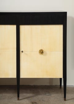 Buffet italien vintage des années 1940 en palissandre et parchemin avec poignées en laiton