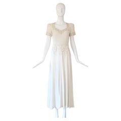 Vintage 1940's Ivory Crepe Silk & Rhinestone Evening Gown US 4 UK 8