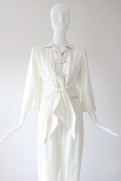 Vintage 1940's Ivory Silk Brocade Loungewear Set 1940s Silk Suit UK 4 US 0