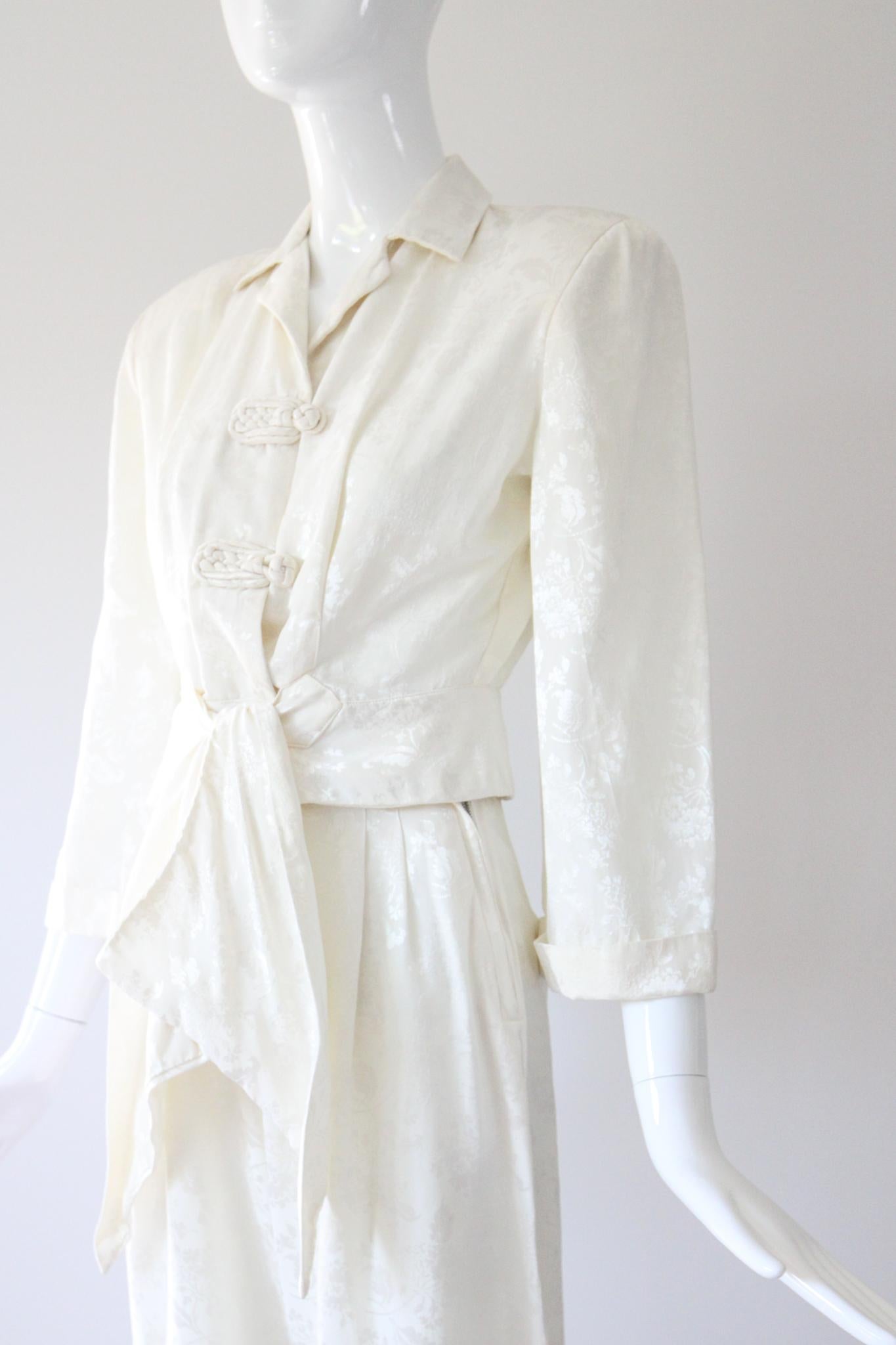 Vintage 1940's Ivory Silk Brocade Loungewear Set 1940's Silk Suit UK 4 US 0 en vente 3