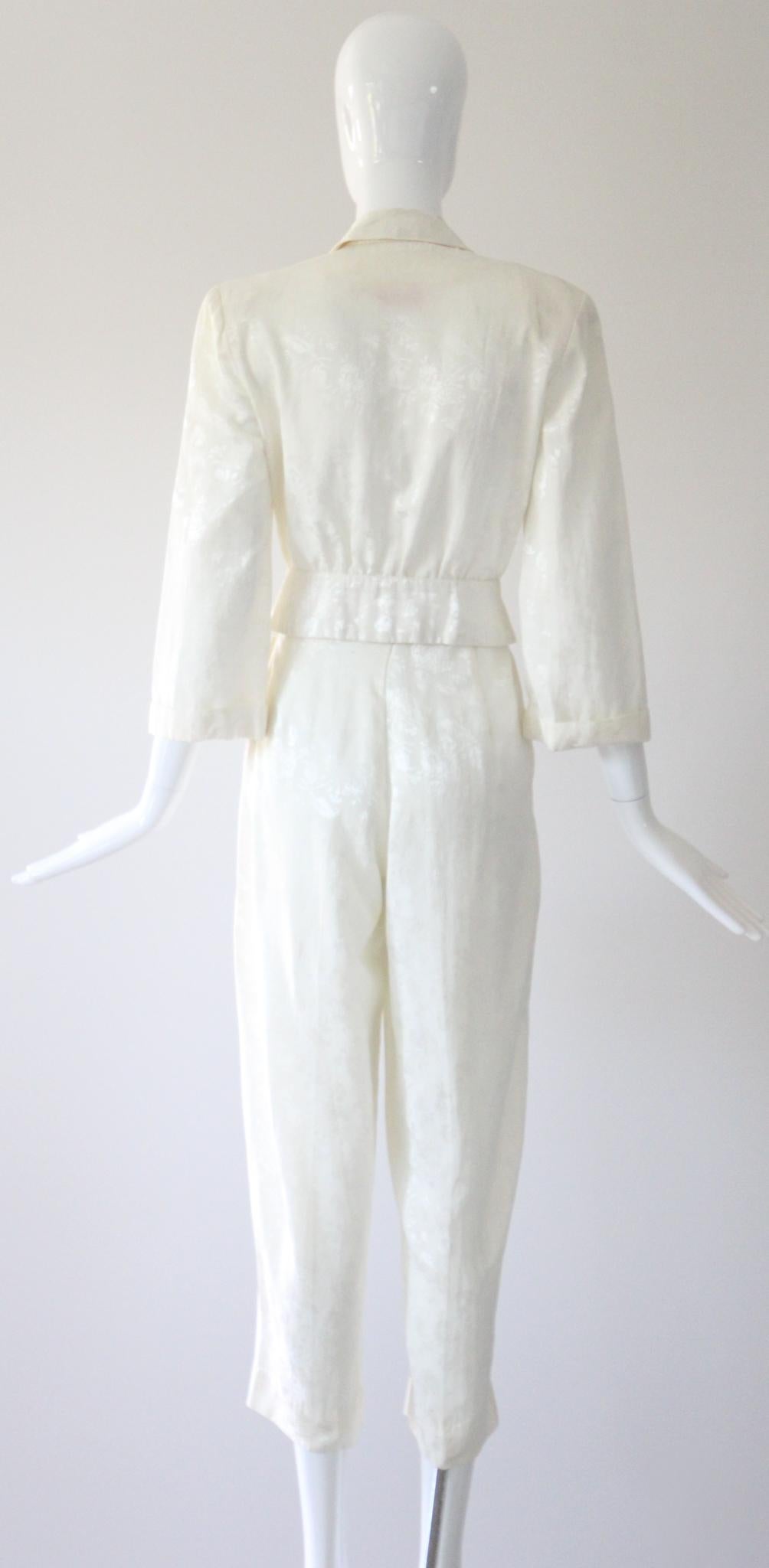 Vintage 1940's Ivory Silk Brocade Loungewear Set 1940's Silk Suit UK 4 US 0 en vente 4