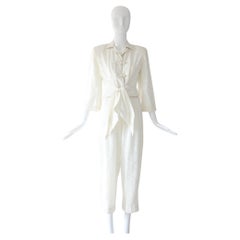 Vintage 1940 Avorio Seta Broccato Set Loungewear 1940s Seta Suit UK 4 US 0