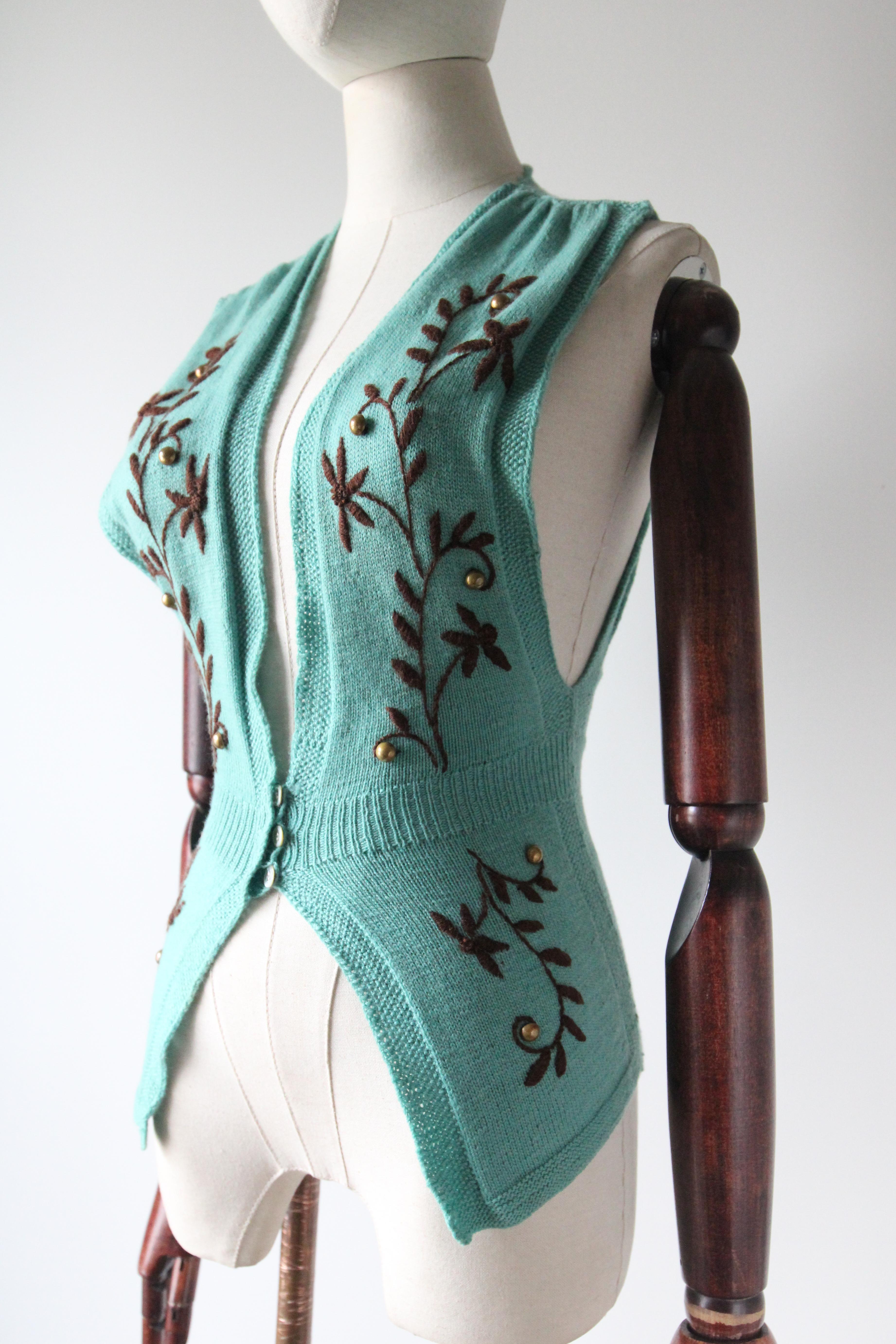 Vintage 1940's Strickwaren 1940's gestrickte Weste floral Pullover Weste UK 6 US 2 Damen im Angebot
