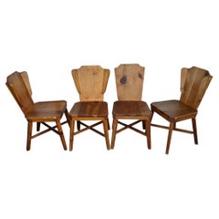 Vintage 1940s Knotty Pine Habitant Mismatched Dining Chairs - Set of 4